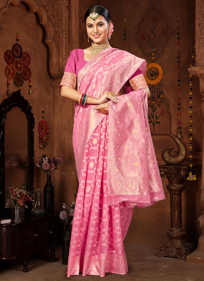 Cotton Silk Pink Traditional Wear Weaving Saree